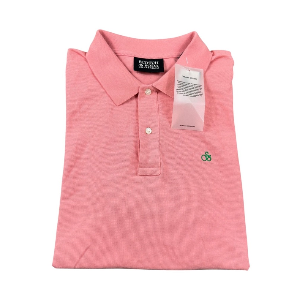 Scotch & Soda Pink Iconic Logo Mens Organic Cotton Polo Shirt Large NWT 171716